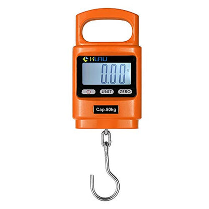 Klau Portable Fish Weighing Scale, Orange, 100 lb / 1600 oz | Heavy Duty Digital Hanging Scale, LCD Display with Backlight, For Home Farm Hunting Outdoor