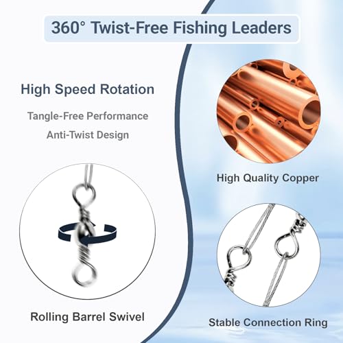 QISHUO Heavy Saltwater Fishing Leader Strength Snap Line Wire Leader Stainless Rigs Steel Fishing Leaders Freshwater White Nickel - size: Size #1 (5.9in-20lb) 50pcs