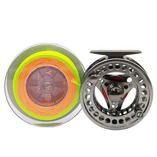 EX-ALC Fly Reel 3/4 5/6 7/8 9/10WT CNC Machined Large Arbor Aluminum Fly Fishing Reels Silver/Gunsmoke Fly Reels - color: Orange Fly Line, size: 7/8WT Fly Reel