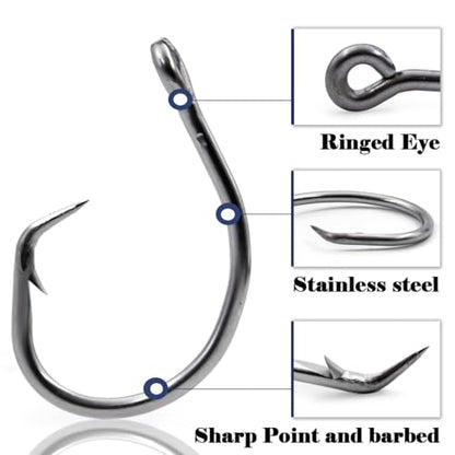 FishTrip 25pcs Circle Hooks Saltwater, in-Line 5X Strong Fishing Hooks for Saltwater & Freshwater, Live Bait Non-Offset Wide Gap Fish Hook for Catfish, Striped, Bass, Salmon, Mackerel, Tuna - size: 18/0_3pcs