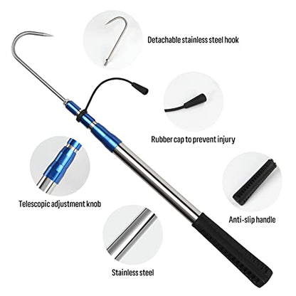 KOMCLUB Telescopic Fishing Gaff with Super Sharp Spear Hook Lightweight Hand Fish Gaff for Freshwater Saltwater Fishing - color: Blue