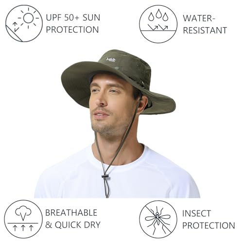 BASSDASH UPF 50+ Mosquito Sun Hat with Hidden Head Net and Neck Flap for Men Women Outdoor Fishing Hiking Camping - color: Army Green