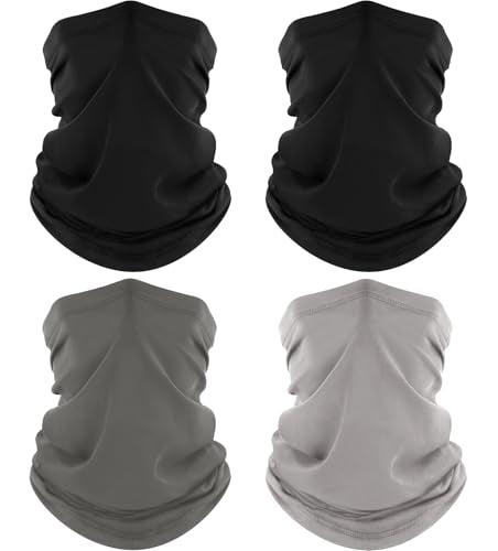 ROXUN Neck Gaiter, 4 Pack Summer Cooling Breathable Face Mask for Outdoors | Stretch Moisture Wicking, UPF 50, Wind Dust UV Protection, 95% Polyester 5% Spandex, Quick Dry & Washable - color: 2 Black+gray+light Gray