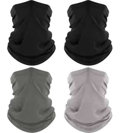 ROXUN Neck Gaiter, 4 Pack Summer Cooling Breathable Face Mask for Outdoors | Stretch Moisture Wicking, UPF 50, Wind Dust UV Protection, 95% Polyester 5% Spandex, Quick Dry & Washable - color: 2 Black+gray+light Gray
