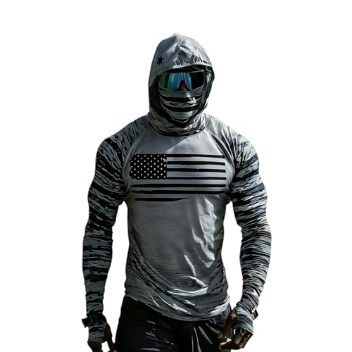 Men's UPF 50+ Sun Protection Hooded Shirt with Integrated Face Cover Long Sleeve Lightweight Rash Guard Shirts - color: Dark Gray, size: Small