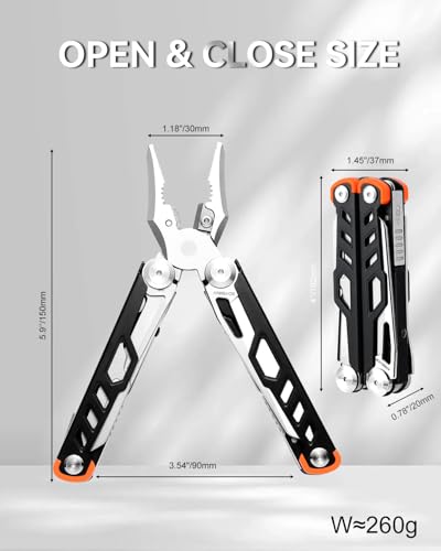 15-in-1 Multitool Pliers with Sheath, Stainless Steel, Black | Folding Multi Tool, Needle Nose Pliers & Wire Cutters, Knife, Saw, Screwdrivers, Bottle Opener, EDC Pocket Knife - color: Black