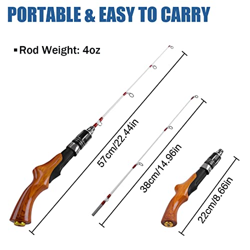 Ice Fishing Rod 22in Ultralight Small Spinning Rod for Ice Fishing | Ice Fishing Gear, Travel Kids Fishing Rod, for Walleye Perch Panfish Bluegill Crappie