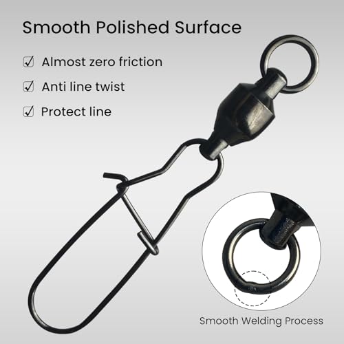Pristis 25 Pack High Strength Fishing Snap & Swivels, Ball Bearing with Coastlock Snap, Saltwater Corrosion Resistant Connector, Fresh Water Heavy Duty Black Nickel Finish Tackle Kit for Bass Perch - size: #0