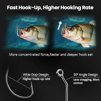FishTrip 30-Degree Jig Hooks, 50/100pcs EWG Worms Hooks for Bass Fishing | Wide Gap High Carbon Steel, Needle Hook Point, Swimbait Jig Maker Keeper Weedless Hook for Soft Plastic Lures Baits 1/0-6/0 - size: 5/0_50pcs