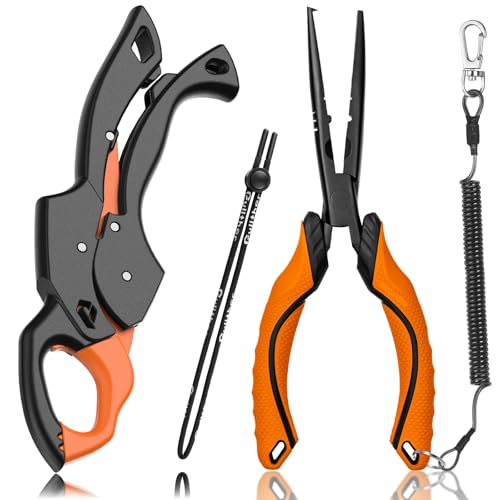 Fish Gripper 9.2",Muti-Function Line Cutter Fishing Pliers, Saltwater Fishing Tool Kit,Fishing Gear with Fishing Lanyard - color: 9"Fishing Pliers Orange