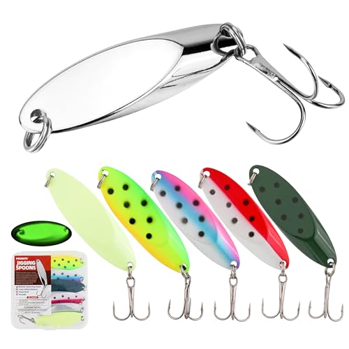 Jigging Spoon Fishing Lures, Slant Cut Metal Spoon with Glow, High Flash, Sharp Treble Hooks, Precision Wobble for Bass, Trout, Pike & Walleye - color: 6PCS, size: 3/4oz