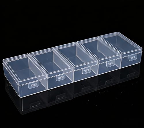 5 compartments transparent plastic storage box 8.3 x 2.7 x 1 inch with independent lid, transparent storage box for cosmetics, jewelry, and craft supplies - color: 5 grids of white