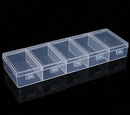 5 compartments transparent plastic storage box 8.3 x 2.7 x 1 inch with independent lid, transparent storage box for cosmetics, jewelry, and craft supplies - color: 5 grids of white