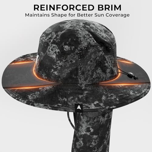 KastKing Sol Armis UPF 50 Boonie Hat - Sun Protection Hat, Fishing Hat, Beach & Hiking Hat, Paddling - color: D1: Boulder Camo Obsidian, size: With Neck Shield