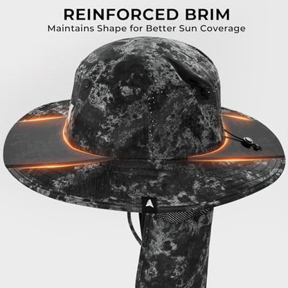 KastKing Sol Armis UPF 50 Boonie Hat - Sun Protection Hat, Fishing Hat, Beach & Hiking Hat, Paddling - color: D1: Boulder Camo Obsidian, size: With Neck Shield