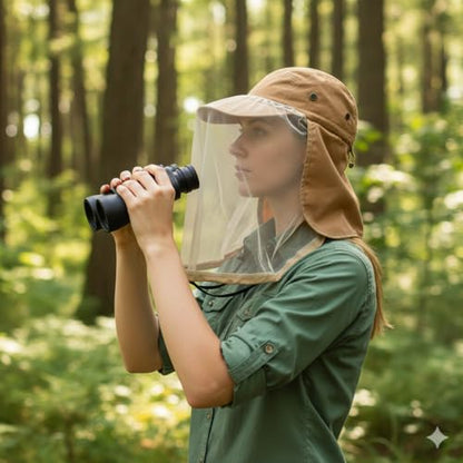 Mosquito Fishing Safari Mesh Net Hat with Neck Flap, Sun Protection Women Men Bug Cap, Hidden Netting Boonie - color: Baseball Khaki