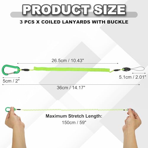 PATIKIL Coiled Lanyards with Buckle Retractable Safety Ring and Quick Release Detachable Buckle for Fishing Equipment - color: Green, size: 59 Inch