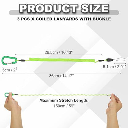 PATIKIL Coiled Lanyards with Buckle Retractable Safety Ring and Quick Release Detachable Buckle for Fishing Equipment - color: Green, size: 59 Inch