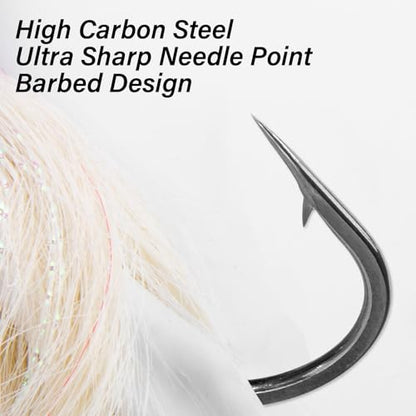 Dr.Fish 3 Pack Bucktail Jigs with Paddle Tail Swimbait Trailer, Saltwater Fishing Hair Jigs Buck Tail Lure White Surf Fishing Mackerel Flounder Bluefish Snapper - color: White, size: 4oz-Hook 8/0