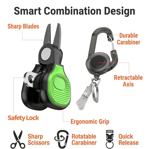 2 Pack Mini Fishing Scissors & Gentle-Return Keychain, Upgrade Fishing Line Cutters with Smooth Lock, Braided Fluorocarbon Line Cutter, Compact Stainless Steel Snips Fishing Clippers Rust-Resistant