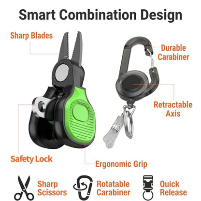 2 Pack Mini Fishing Scissors & Gentle-Return Keychain, Upgrade Fishing Line Cutters with Smooth Lock, Braided Fluorocarbon Line Cutter, Compact Stainless Steel Snips Fishing Clippers Rust-Resistant