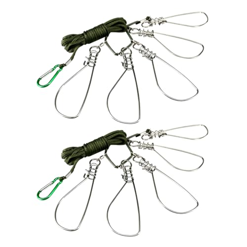 BESPORTBLE Fishing Stringer Clip ,2 Sets Fish Stringer with 5 Stainless Steel Snaps - Fish Lock/Holder for Kayak Hiking Outdoor Fishing（Random Color