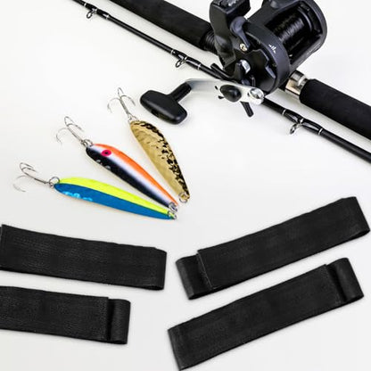 Arrowbash 4 Pcs Fishing Rod Straps for Boat Deck 28.1'' Nylon Rod Straps( up to 5) with 24 Screws Secure for Fishing Boat Accessories - color: Black