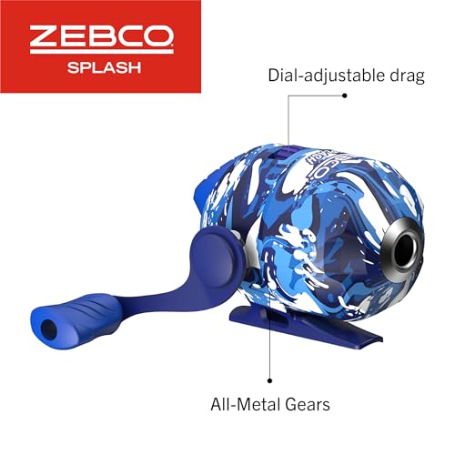 Zebco Splash Spincast Reel and Fishing Rod Combo, Fiberglass Rod, Ball Bearing System, All Metal Gears, 8-Pound Line - color: Tidepool Blue