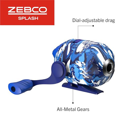Zebco Splash Spincast Reel and Fishing Rod Combo, Fiberglass Rod, Ball Bearing System, All Metal Gears, 8-Pound Line - color: Tidepool Blue