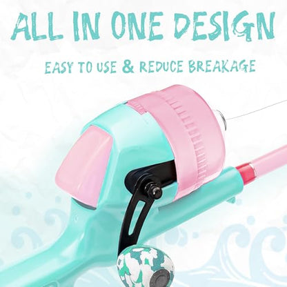 Kids Fishing Pole, Telescopic Fishing Rod, Toddler Collapsible Fishing Rod and Reel Combo with Tackle Box, Fishing Line, Bobber, and Soft Lures for Boy, Girl, Youth, Beginner, Over 4 Years Old - color: Mint Blue & Sugar Pink