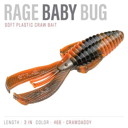 Strike King Rage Bug Fishing Lure, Soft Plastic Grub, Unique Design, Subtle Action - color: Crawdaddy, size: 3"