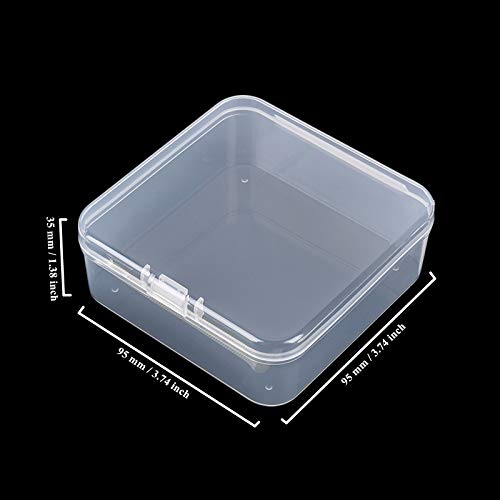 12 Pieces Square Empty Mini Clear Plastic Storage Box, 3.74x3.74x1.38 inch | Hinged Lids, For Small Items, Craft Projects - size: 3.74 x 3.74 x 1.38 inch