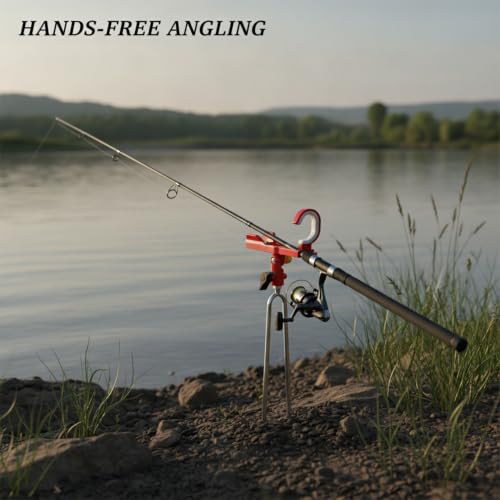 Fishing Rod Holder with Ground Spike, Foldable Metal Stake for Riverbank and Seaside Angling (1 PC) - color: Red