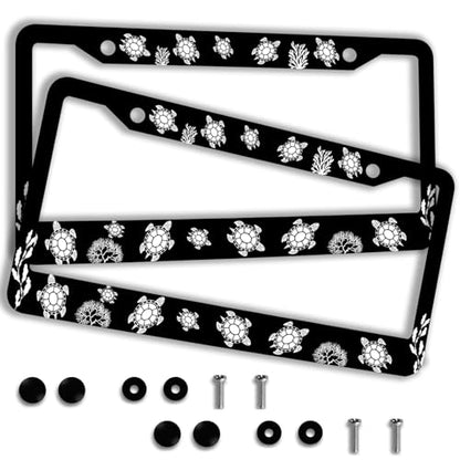 Sea Turtle License Plate Frame-2Pcs Black Background Turtle License Plate Frames Car Accessorie Aluminium Metal Sea Life Themed License Plate Holder For Men/Women Fits U.S Standard Vehicle With Screws - color: turtles