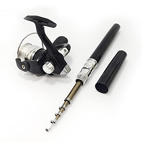 Compact Pocket Telescopic 38inch Mini Pen Fishing Rod Spinning Reel Combos Pen Folded Fishing Pole Spinning Wheel Gift for River, Lake, Reservoir, Ice Fishing and So On - color: Black