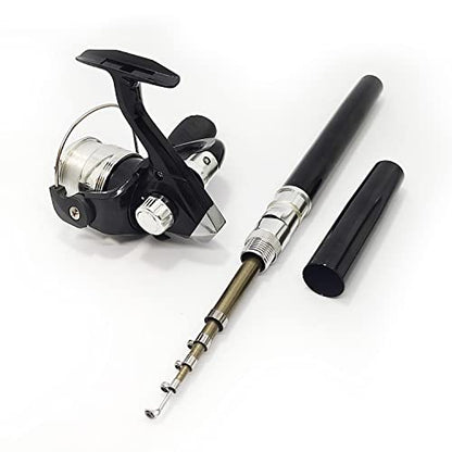 Compact Pocket Telescopic 38inch Mini Pen Fishing Rod Spinning Reel Combos Pen Folded Fishing Pole Spinning Wheel Gift for River, Lake, Reservoir, Ice Fishing and So On - color: Black