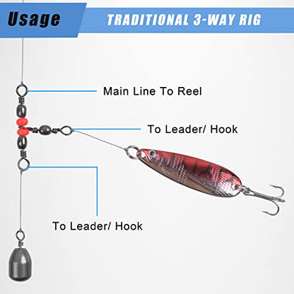 SILANON 3 Way T-Turn Barrel Swivels Fishing Tackle,40pcs Brass Barrel Triple Swivel Cross Line 3 Way Barrel Fishing Connector with Red Fishing Beads for Freshwater Saltwater Test 20-100LB - size: 2*4# 40pcs