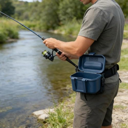 Fishing Live Bait Box, Waist Mounted Bait Bucket with Belt, Hands-Free Fishing Bait Holder Organizer for Lures, Portable Live Bait Container Storage for Shore, Boat, Stream Fishing