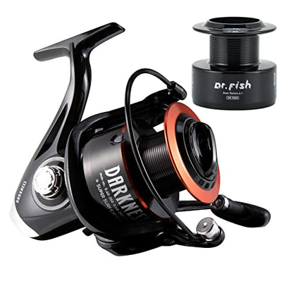 Dr.Fish Darkness Spinning Reel 8000/9000 Saltwater Surf Fishing Graphite Body, 9+1 Stainless Steel BBS, 35lb Carbon Fiber Drag, Spare Spool, Heavy Duty Big Game Fishing Surf Casting - style: 8000
