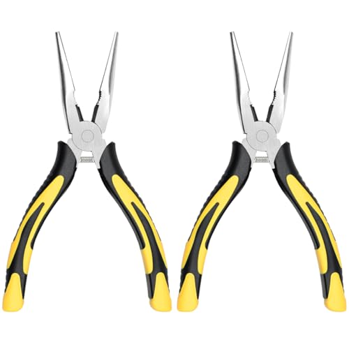 Long Needle Nose Pliers-6’’Soft Grip with Wire Cutter for Home,2pcs | Strong Cutting Force,Paper Clamp Precision, High Carbon Steel,Long Nose Cutting Pliers for Home, Fishing, Jewelry, Crafts - style: Two-6in