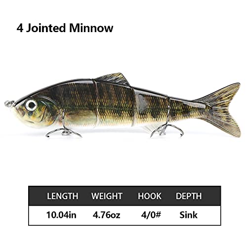 10in Multi Jointed Swimbait Fishing Lures Bait,4 Segment Big Giant Sinking Fishing Bass Lures,Crankbaits Swimbaits with Treble Hook - color: 10in,4.76oz-Color D