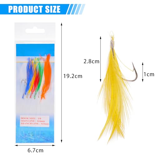Fishing Bait Rigs 8 Packs Fishing Rigs with 48 Hooks Mackerel Feather Rig | Surf Fishing Rigs with Feather Sharp Hooks for Mackerel, Pollock, Cod, Bass Freshwater Saltwater