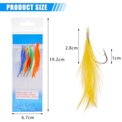 Fishing Bait Rigs 8 Packs Fishing Rigs with 48 Hooks Mackerel Feather Rig | Surf Fishing Rigs with Feather Sharp Hooks for Mackerel, Pollock, Cod, Bass Freshwater Saltwater