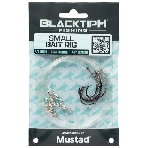 Mustad BlacktipH Live Bait Rig, Demon Wide Gap Circle Hook, Premium fluorocarbon Leader, Premium Rosco Swivel - size: Small
