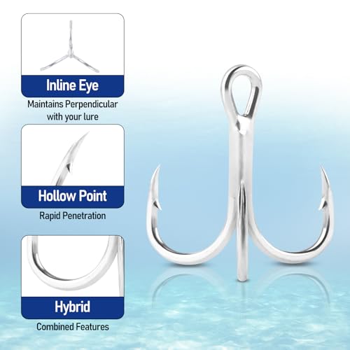 Dr.Fish 30 Pack Hybrid Fishing Treble Hooks 2X Strong, #14-#3/0, Triple Hooks High Carbon Steel Hollow Point, Replacement Hard Lures Crankbait Freshwater Saltwater - size: #6-30 Pack