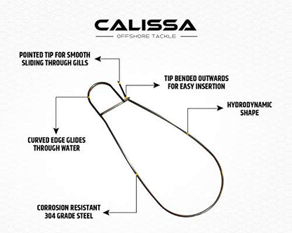 Calissa Offshore Tackle Kayak & Spearfishing Stainless Steel Fish Stringer Clip + 36” Steel Lanyard Speargun Spear Fishing Freediving Scuba Dive Diving Large Holder (Stainless Steel - No Clip)