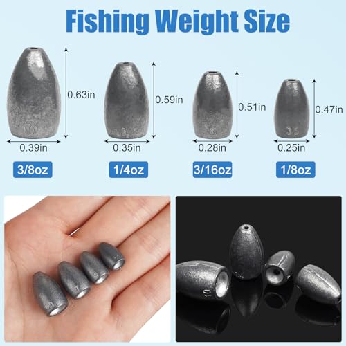 Fishing Weights Bullet Sinkers Flipping Weights for Bass Fishing Punching Carolina Rig Texas Rig Worm Sinker Freshwater Saltwater 1/8oz 3/16oz 1/4oz 3/8oz - style: 3/16oz-30pcs