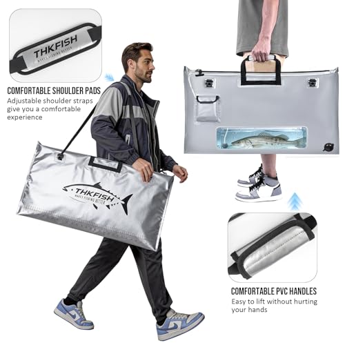 THKFISH Fish Tournament Weigh in Bag for Bass Fishing with Leakproof Zipper | Heavy Duty Live Fish Bags for Caught Fish with Waterproof Zipper and Mesh Liner,Puncture Resistant - color: Silver-32×19.7in