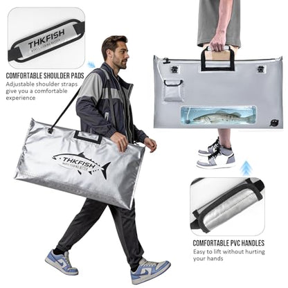 THKFISH Fish Tournament Weigh in Bag for Bass Fishing with Leakproof Zipper | Heavy Duty Live Fish Bags for Caught Fish with Waterproof Zipper and Mesh Liner,Puncture Resistant - color: Silver-32×19.7in