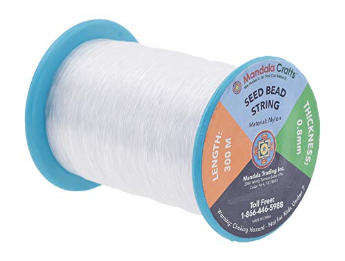 Mandala Crafts 0.8mm Clear String Seed Beads Monofilament Beading Thread | 328 Yds, Durable Invisible Wire, Strong Fishing Line, for Glass Beads, Hanging, Heavy Ornaments, Bracelets, Jewelry Making - size: 0.8mm 328 Yards